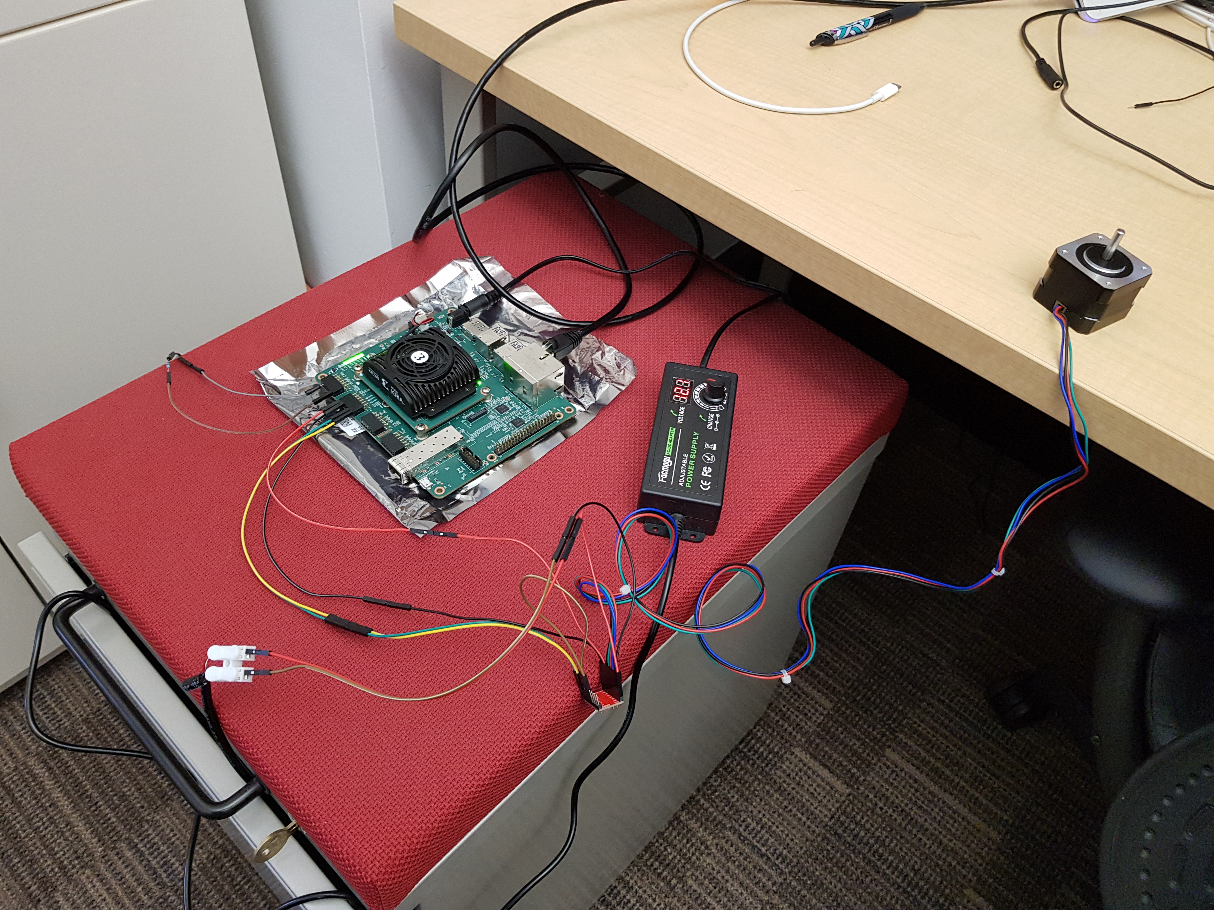 First stepper motor test. Kria to A4988 chip to stepper motor, with an external power source.