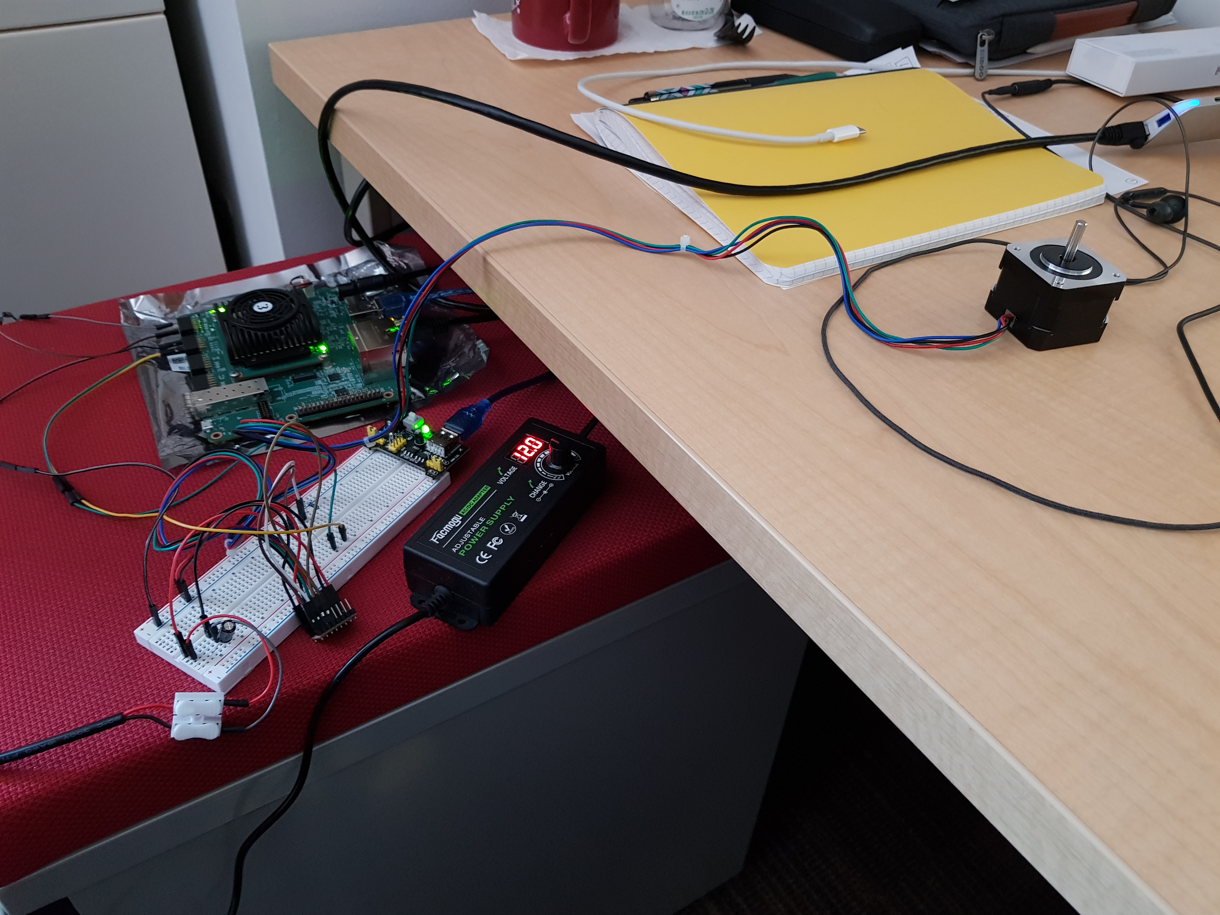 Incremental changes: using the breadboard to power the motor.