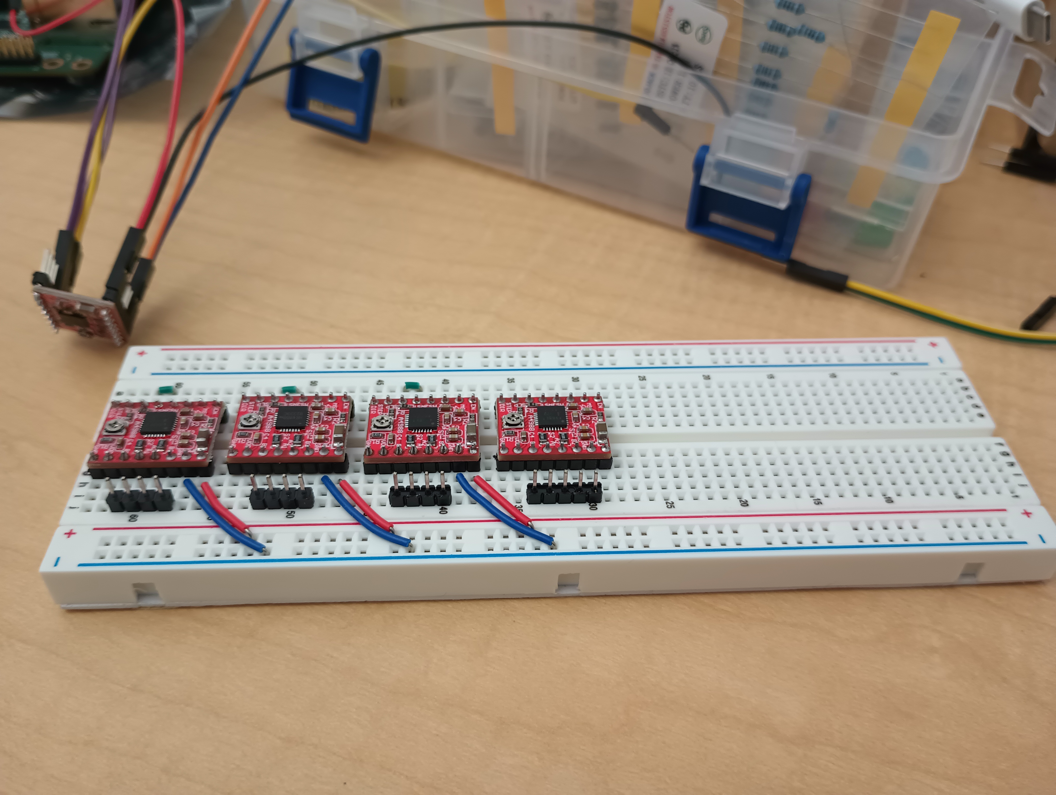 A4988 drivers on a breadboard.